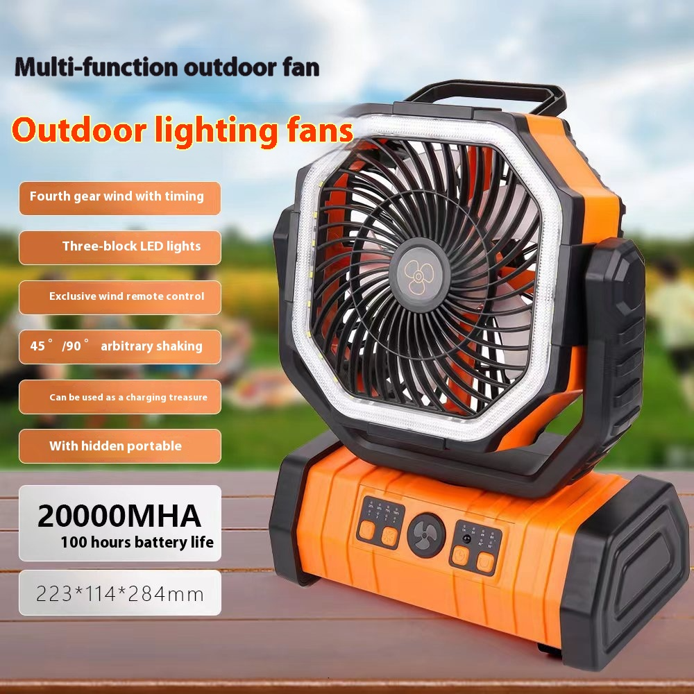 Ventilador de acampamento com luz LED e power bank externo para uso doméstico