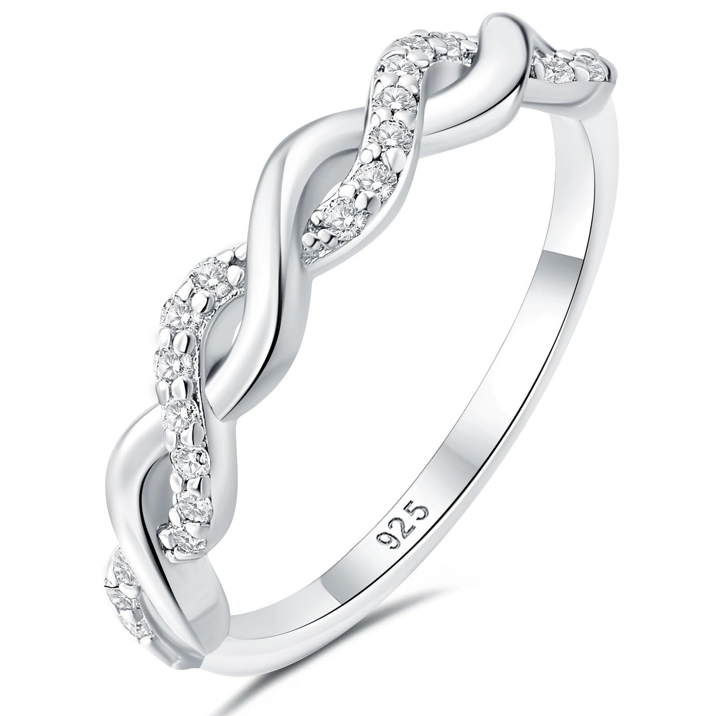 Newshe Jewellery Moissanite Womens Wedding Bands 925 Sterling Silver Anniversary Eternity Band Rings for Her Round Sz 6
