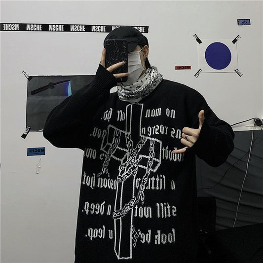 Standard Print Style Thick Black Sweater
