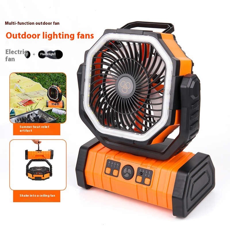 Ventilador de acampamento com luz LED e power bank externo para uso doméstico