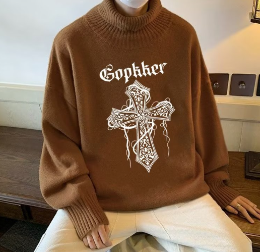 Standard Print Style Thick Black Sweater