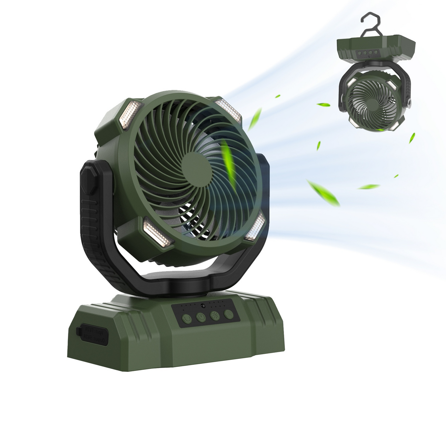 Ventilador de acampamento com luz LED e power bank externo para uso doméstico