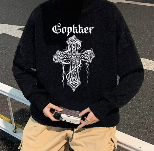 Standard Print Style Thick Black Sweater
