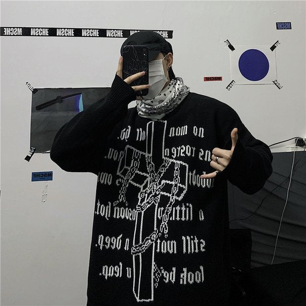 Standard Print Style Thick Black Sweater